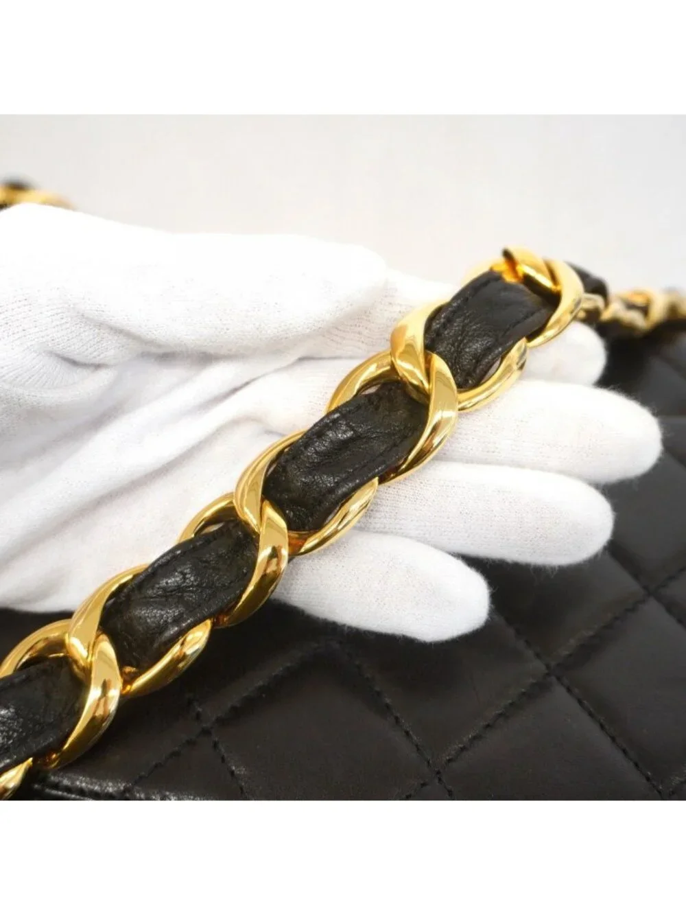 Chanel Shoulder Bag Quilted Lambskin Black Gold